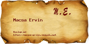 Macsa Ervin névjegykártya